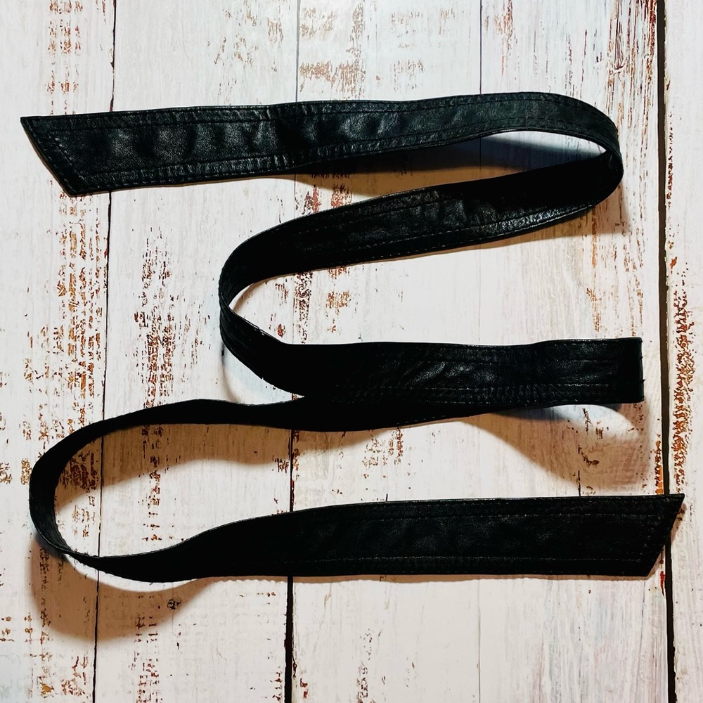 Black Faux Leather Tie Belt